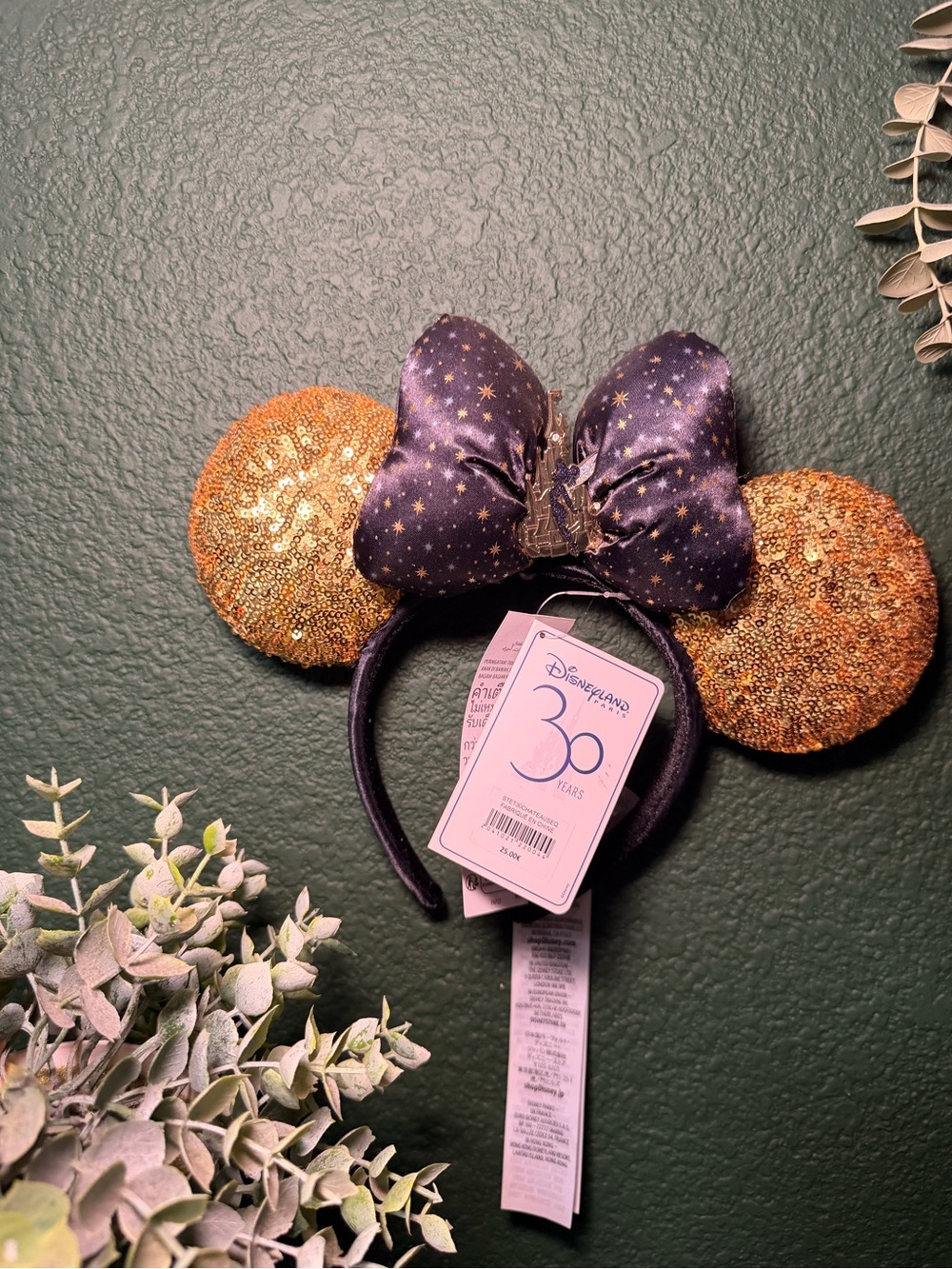 Disney Gold Sequin Minnie Ears Headband with Purple Star Bow
